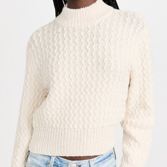 AMO XS Natural Helen Crop Mock Neck Sweater Alpaca Wool Cable Knit L/S Soft - Picture 1 of 9